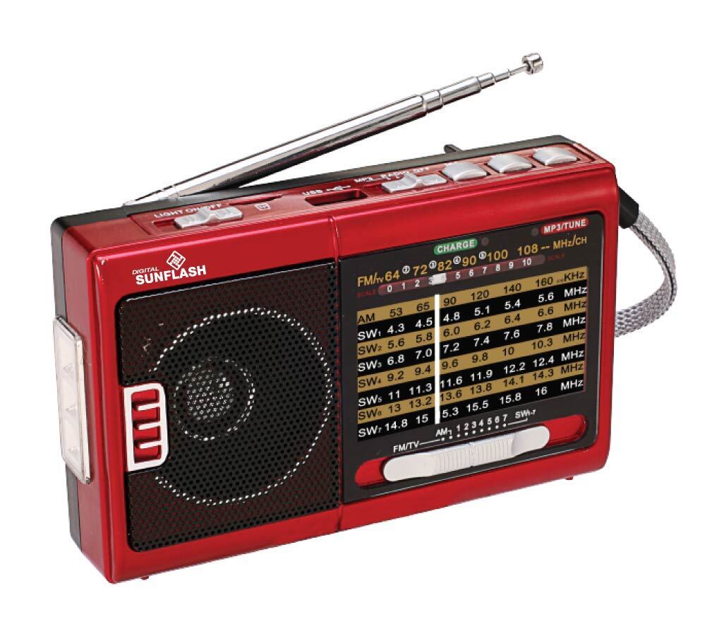 DIGITAL SUNFLASH RD-5 Portable Rechargeable 9-Band AM/FM/SW1-7 Radio + Bluetooth + USB/SD