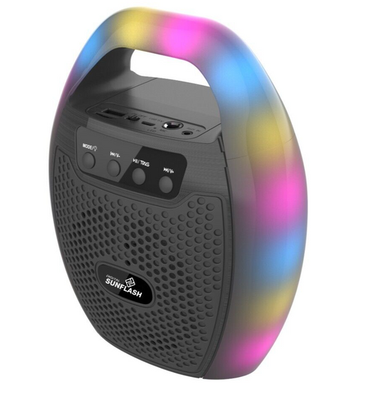 DIGITAL SUNFLASH SF-123 Rechargeable Wireless Portable Multimedia 4-Inch Speaker System Built-in Bluetooth, FM Radio, Karaoke Microphone Input, USB Port, MicroSD, AUX, LED Lights, TWS Function