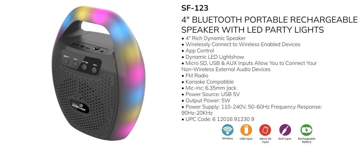 Digital Sunflash SF-1200 deals Speaker Bluetooth USB AUX SD FM Radio TWS Rechargeable