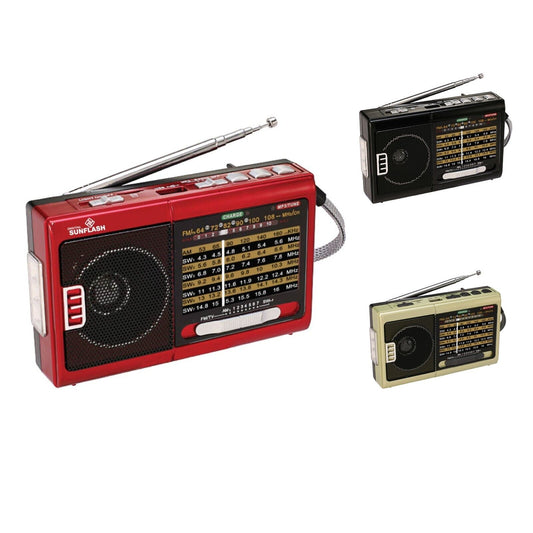 DIGITAL SUNFLASH RD-5 Portable Rechargeable 9-Band AM/FM/SW1-7 Radio + Bluetooth + USB/SD